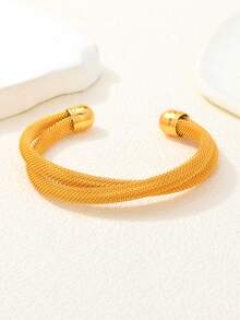 1件24K镀金铜质中东斋月手镯，双层网状设计，女士款 - 金黃色 - 查看 5