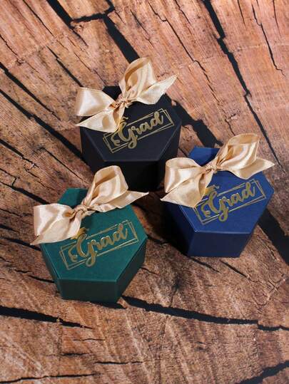 10个六边形毕业纪念礼盒，烫金“Grad”字样，优雅纸质糖果盒，配缎带蝴蝶结，适用于毕业派对用品，小型纪念品包装，可装宾客礼物、巧克力零食，学校庆典装饰