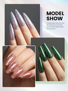 YOKEFELLOW 10毫升闪粉凝胶指甲油，夏季粉色、蓝色、绿色、橙色闪粉假日美甲闪亮脚趾甲亮泽指甲油可卸UV/LED家用DIY美甲沙龙礼品 - 彩色 - 查看 3