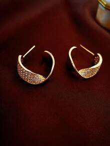 1 Đôi bông tai đính đá hình chữ C sang trọng, tinh tế, thời trang, chất liệu đồng, phù hợp cho nữ giới đeo hàng ngày, dự lễ hội và tiệc tùng. - Loại C - Xem 5