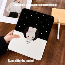 Black Polka Dot Pink Bunny Case (Book Style With Pencil Slot) Classic Black Base With White Polka Dots, Featuring A Fluffy White Bunny With A Pink Bow In A Circular Frame. Compatible With IPad Mini 4/5/6, 9.7/10.2/10.5/10.9/11/12.9/13 Inch, Pro/Air 4/5/6/7, 10th/11th Gen, Galaxy Tab A7Lite/A8/A9/A9Plus/S6Lite/S7/S8/S9/S10/S11/FE/Plus Series. - Multicolor - View 3