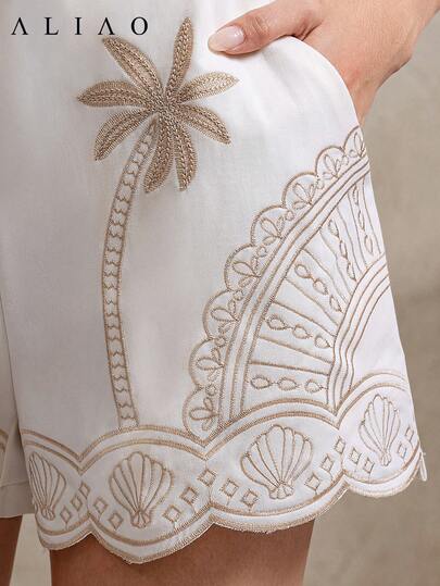Quần short nữ cỡ lớn thêu họa tiết thanh lịch, thích hợp mặc mùa xuân/hè, phù hợp cho đám cưới, ngày Valentine, công sở, lễ tốt nghiệp và du lịch.