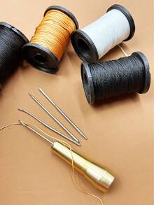 DIY Leather Repair Sewing Awl Set With Threading Function Copper Handle Awl, Paired With Nylon Thread And Thick Shoe Thread, Suitable For Shoe Repair, Leather Goods Refurbishment, Canvas Handmade And Home Decor DIY Projects, Essential For Leather Craft Enthusiasts And Home Repair - Shoe Repair Awl Set - View 3