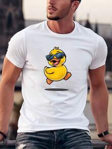 Camiseta con estampado de pato de goma y gafas de moda, camisetas para hombre, camiseta casual de manga corta para el verano. - Blanco - Ver 1