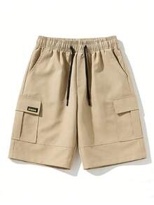 1pc Men's Outdoor Casual Sports Shorts, Cargo Style Washed Multi-Pocket Straight Leg Bermuda Shorts, Summer - Khaki - View 3