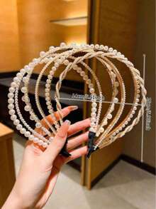 Set de 5 diademas con perlas falsas lindas, bandas para el cabello de mujer, aros para el cabello, accesorios para el cabello - Blanco - Ver 3