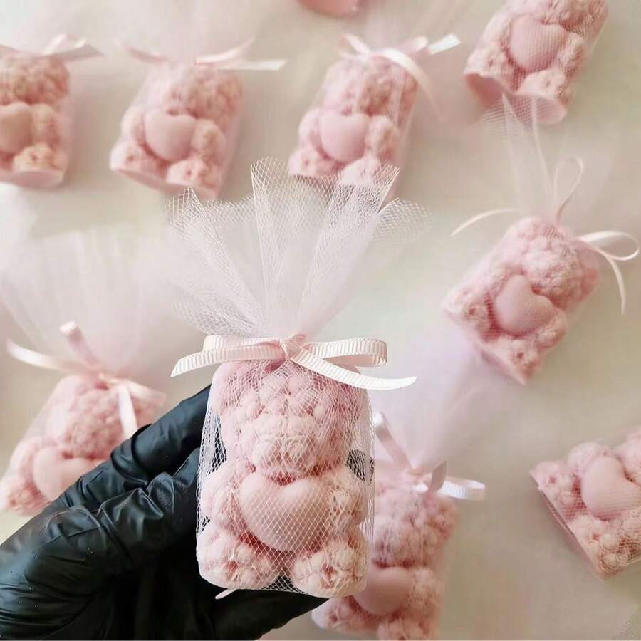 Nến thơm hình trái tim, Nến hình gấu dễ thương, Bao bì lưới, Quà tặng đám cưới, Quà tặng phù dâu, Nến thơm trang trí nhà cửa - Nhiều màu - Xem 1