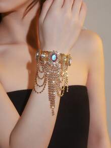 1 chiếc vòng tay co giãn dành cho nữ, vòng chân đính đá tua rua, phụ kiện trang sức dự tiệc. - Độ co giãn khi mở - Xem 6