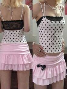 Women's Y2K Star Print Camisole Top - Double Spaghetti Straps Lace Trim U-Neck Sleeveless Top, Musical Note Graphic Backless Design, Summer Outfits For Women, Party Outfit, Going Out Streetwear, Spring Summer Daily Wear, Edgy Casual Top - Multicolor - View 2