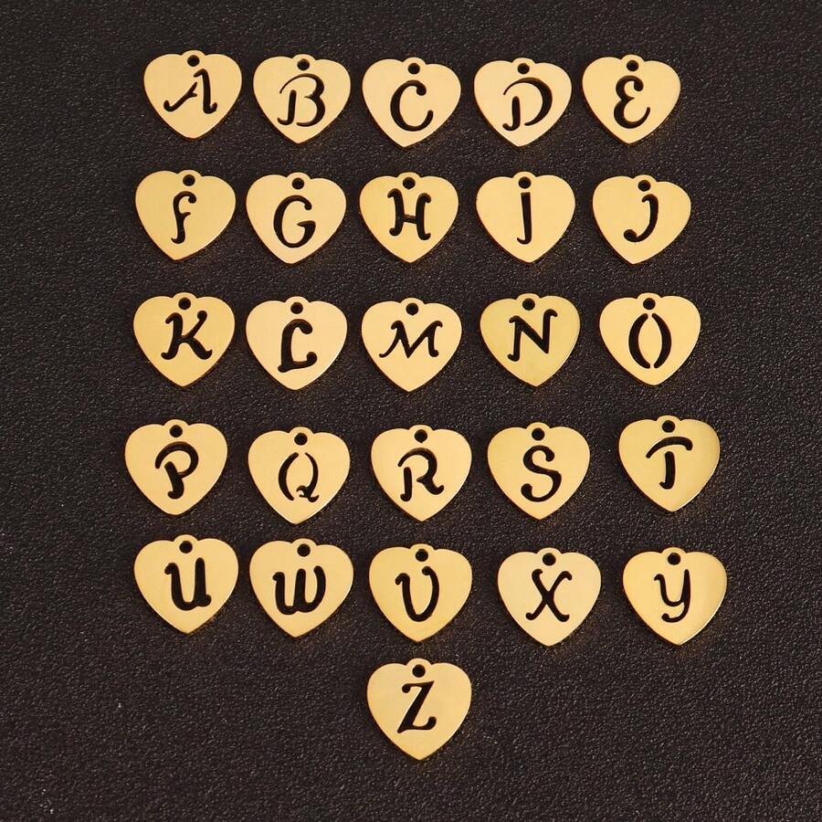3个/套 心形吊坠 不锈钢英文字母吊坠 A-Z 字母饰品，适用于手工手链、耳环等珠宝制作 - 吊墜 - 查看 1