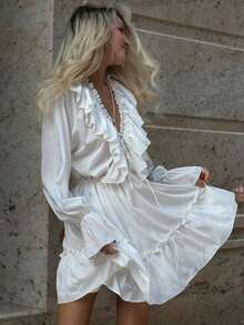 Đầm dự tiệc sinh nhật mùa hè, kiểu dáng bohemian, chất liệu chiffon, có bèo nhún, thích hợp cho kỳ nghỉ hoặc đám cưới, màu trắng. - trắng - Xem 6