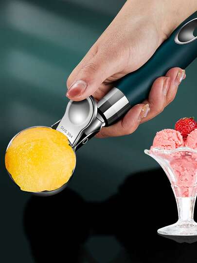 1pc 304 Stainless Steel Ice Cream Scoop, Retractable Ice Cream Spoon, Melon Baller Fruit Scoop