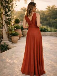 Bridesmaid Dress Two Ways To Wear Closed Or V-Neck - Màu Cam cháy - Xem 2