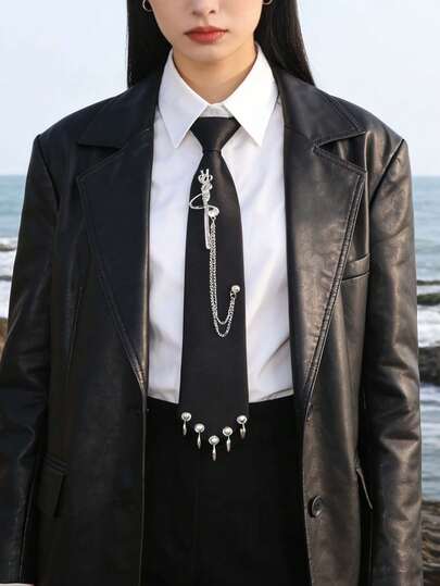 Dây chuyền mặt dây độc đáo dành cho nữ, phụ kiện thời trang đường phố thẩm mỹ, cà vạt cổ đen có thể điều chỉnh với họa tiết kim loại, cà vạt thời trang cá tính cho nữ, thích hợp cho lễ hội, du lịch.