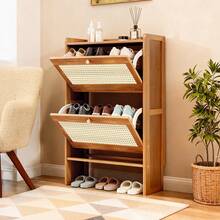 Slim Flip Top Shoe Cabinet, Bamboo Shoe Rack With Raised Base, Modern 2-Tier Shoe Storage For Entryway & Front Door - 2門 - 查看 3