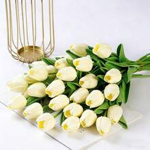 10 Pcs Artificial Flowers, Real Touch Tulips Bouquet For Wedding, Room, Home, Hotel, Party, Event, Valentine's Day, New Year Gift - Milky White - View 2
