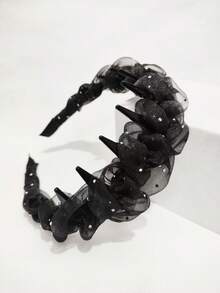 1件装高级网眼水钻休闲波西米亚风派对可爱性感优雅街头风水晶（玻璃）女士缠绕式发带，经典黑色，适合所有季节 - 黑色部 - 查看 2