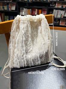 Tas Ransel Lipat Kapasitas Besar Gaya INS Korea untuk Kembali ke Sekolah, Warna Putih, untuk Anak Perempuan, Cocok untuk Perjalanan, Mahasiswa, Aktivitas Luar Ruangan, Perjalanan Harian, Belanja Sehari-hari - Krem - View 5