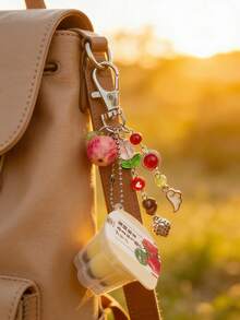 1个日式布丁钥匙扣，粉色和黄色蛋奶沙司吊坠，Y2K平成复古美学串珠饰品 - 均碼 - 查看 2