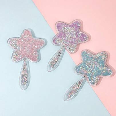 1 chiếc gương trang điểm cầm tay lấp lánh hình ngôi sao, gương bỏ túi đựng mỹ phẩm, quà tặng.