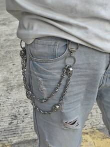 Y2K新款不锈钢骷髅头骨拼接DIY裤链，时尚男女腰间奢华配饰 - 銀色 - 查看 3
