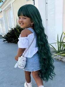 Tóc giả dài gợn sóng màu xanh lá cây có mái cho bé gái, thích hợp để hóa trang hàng ngày, Halloween, Giáng sinh, chịu nhiệt. - Nhiều màu - Xem 4