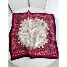 1pc French Retro Silk Scarf For Women, Fashionable Versatile Small Square Scarf, Artistic Ribbon Scarf, High-End Neck Scarf, Head Scarf, Bag Scarf For Dress - 酒紅色 - 查看 3