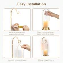 Gold Candle Sconces Wall Decor: Set Of 2 Wall Candle Holder For Pillar Candles - Modern Metal Hurricane Lantern Decoration For Indoor Porch Fireplace Bathroom Living Room - Gold - View 5
