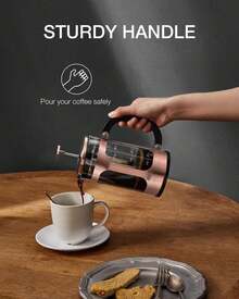 BAYKA French Press Coffee Tea Maker Small, Heat Resistant Thickened Borosilicate Glass Stainless Steel Single Serve Brewer, Cold Brew Cafetera Teapot, 21 Ounce 0.6 Liter,Copper - MàuA - Xem 6