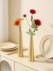 1 Set Luxury Gold Single Flower Vase, 2pcs Metal Slim Neck Vases, Suitable For Bedroom, Living Room And Dining Table Decor, Brushed Gold Tone, Compatible With Modern And Farmhouse Styles, Great For Roses, Greenery Or Dried Flowers, Compact Size Fits On Small Shelves And Countertops - 1PC - View 5
