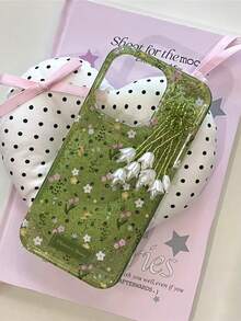 流苏绿色花卉图案苹果16手机壳，简约优雅创意防震全包保护壳，兼容 14和15 Pro - 綠色 - 查看 5