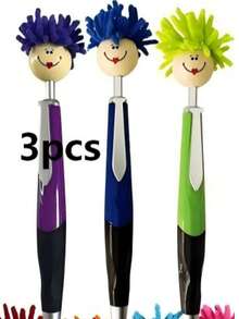 Bộ 3/5 bút bi bấm nút hình nhân vật hoạt hình 3D, bút bi đầu búp bê nhồi bông dễ thương, bút bi đầu lau nhà - Bút bi bấm nút viết hình tóc bông xù ngộ nghĩnh, bút ký tên đa chức năng cầm tay, bút bi bấm nút cảm ứng điện dung hình đầu lau nhà với khuôn mặt cười biểu cảm của búp bê hoạt hình. - Nhiều màu - Xem 13