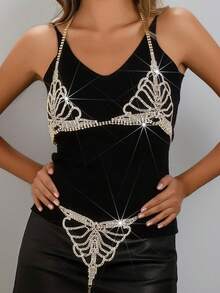 Rhinestone Claw Chain Body Chain Sexy Bra Panty Set Body Chain - Multicolor - View 1