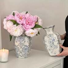 1pc Blue And White Porcelain Vases, Retro Home Decoration Vases, Adding French Country Elegance To The Home, Gifts, Home Decoration Ornaments, Flower Arrangement Art - Blue and White - 查看 4