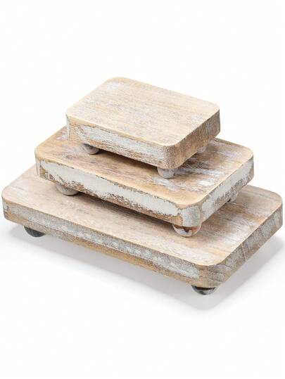 1/3pcs Vintage White Wooden Soap Dish, Farmhouse Style Wooden Pedestal, Bathroom Kitchen Soap Tray Soap Holder Decor, Retro Candle Plant Stand, Countertop Decor, Display Rectangular Decor, Bathroom Storage And Organization, 3-In-1 Wooden Pedestal - Stackable Display Stand - Rustic Farmhouse Style - White, 8 X 4.3 Inches, 6 X 3.5 Inches, 4 X 2.8 Inches