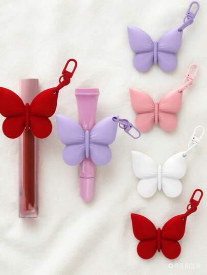 1pc Butterfly Shaped Lip Gloss Keychain, Portable Lip Balm Keychain, Travel Accessory, Multi-Functional, Valentine's Day Gift