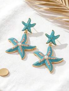 一对优雅的镶钻海星耳环，适合度假、节日、生日、约会、派对、休闲场合佩戴 - 海星款 - 查看 5