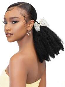 1 búi tóc giả kiểu Afro bồng bềnh 8 inch, tóc mềm mại, chất lượng cao, tóc giả tổng hợp Marley Kinky Fluffy với thiết kế co giãn, dành cho nữ. - Màu đen tự nhiên - Xem 4