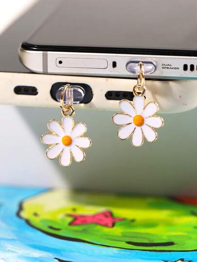 1 Stück Gänseblümchen Ladeanschluss Staubschutz, exquisit frisch süß niedlich Mode, Tropfölfarbe helle 3D Legierung Metall Anhänger Accessoire, transparentes Silikon Handy Kopfhörer Tablet Kindle Staubschutz Dekoration, Handy Ladeanschluss Dekoration Anhänger, geeignet als kleines Geschenk, wasserdicht, feuchtigkeitsbeständig, schmutzabweisend für Handy Ladeanschluss, kompatibel mit iPhone Lightning/Typ-C, Android/Apple 17/16/15 Serie und andere Handy Modelle, schützt den Handy Ladeanschluss fest und fällt nicht ab, ちいかわ