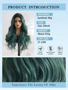 Namm 4*2 U型蕾丝假发，高密度合成纤维，24英寸黑绿渐变色中分假发，适合万圣节和圣诞节派对，耐热纤维 - 水鴨藍 - 查看 9