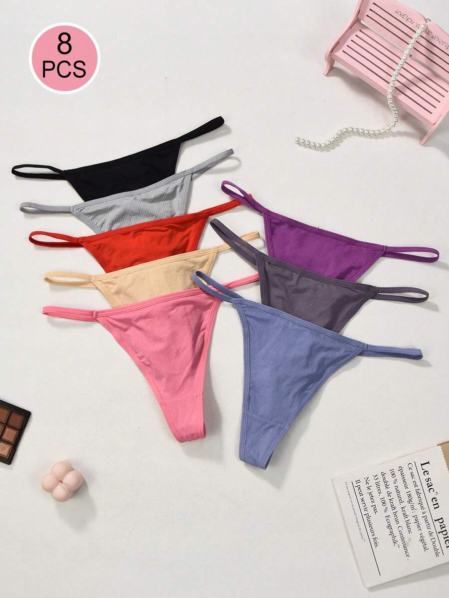 8条/套 夏季薄款无痕丁字裤，性感运动透气瑜伽健身舞蹈弹力无束缚三角内裤 - 彩色 - 查看 1