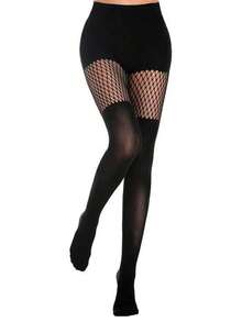 3 Pairs Sexy Hollow Dance Tights, Dense Mesh Stockings, Nightclub Queen Black Silk Sensual Fishnet Pantyhose - Multicolor - View 12