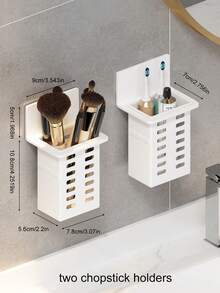 Giá đựng đồ trang điểm treo tường 3 món/2 món/1 món, không cần khoan, giá để lược và cọ trang điểm, thích hợp cho phòng tắm, nhà bếp, phòng ăn. - trắng - Xem 8