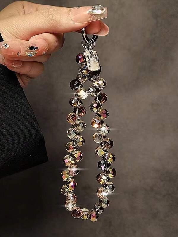 Dây đeo điện thoại đính hạt lấp lánh - Hạt trong suốt lấp lánh, dây đeo điện thoại, móc khóa, tương thích với ốp lưng Apple/điện thoại, chất liệu nhựa bền.