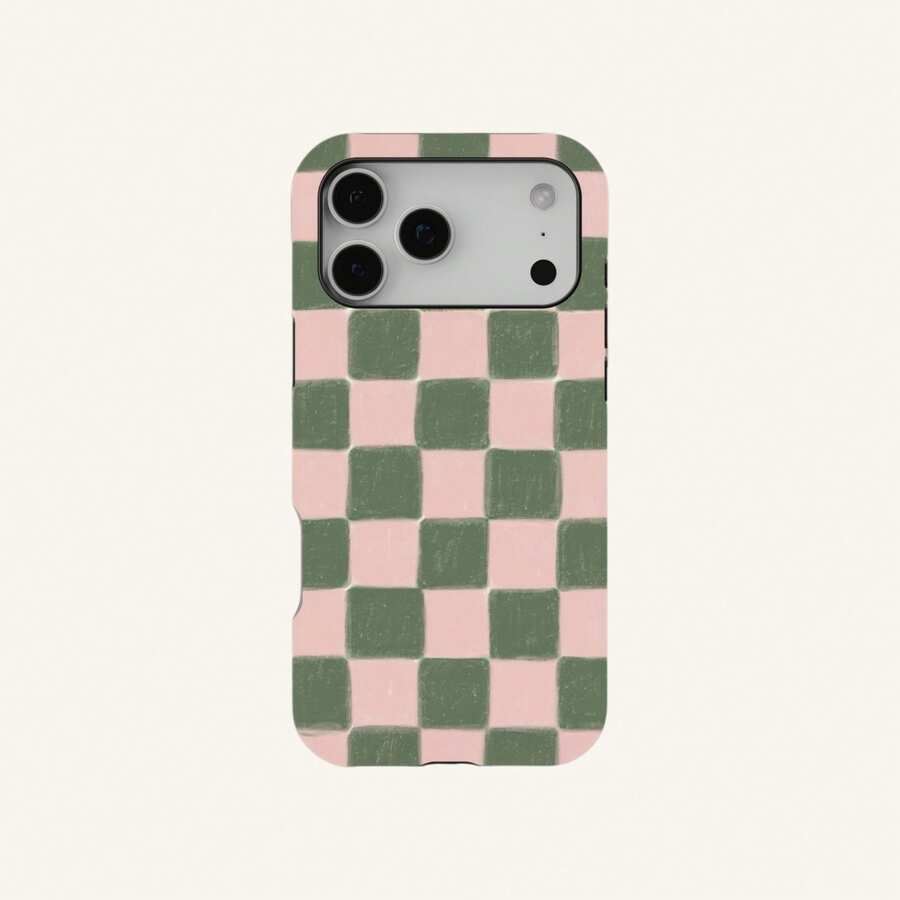 Pink & Green Plaid Retro Grid Minimalist Art Phone Case For IPhone 17 16 15 14 13 12 11 Pro Max - Pink - View 1