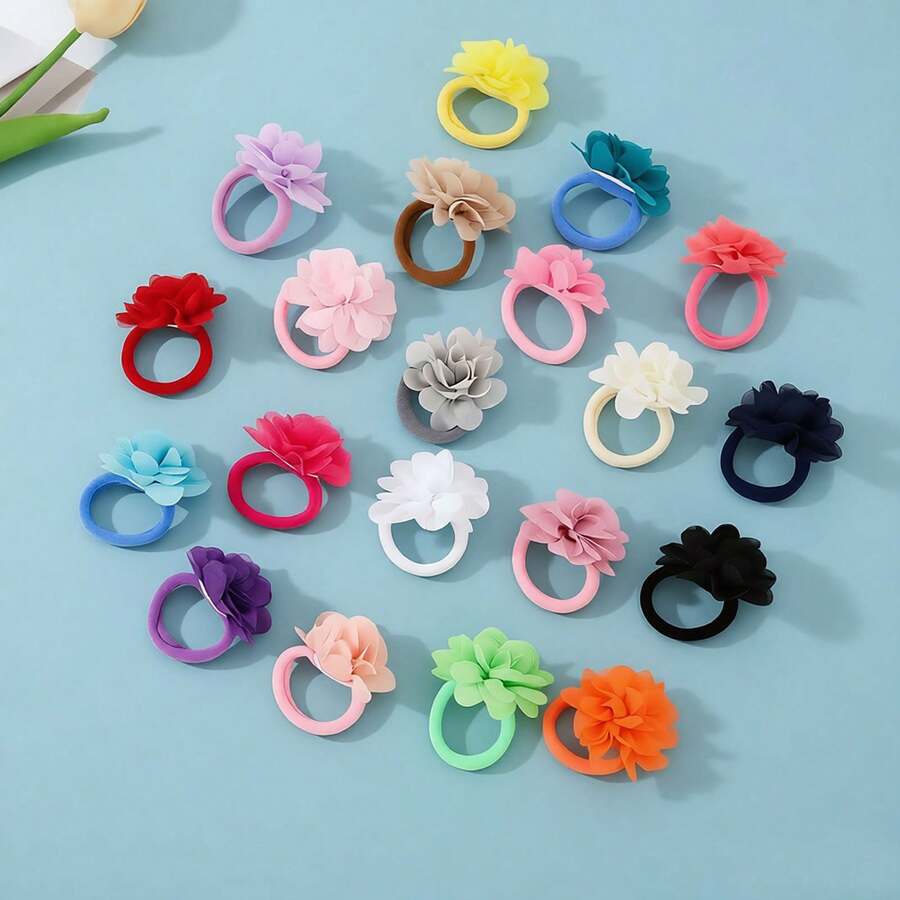 Chiffon Flower Hair Scrunchies Elastic Hair Ties Ponytail Holders Hair Accessories - Multicolor - View 1