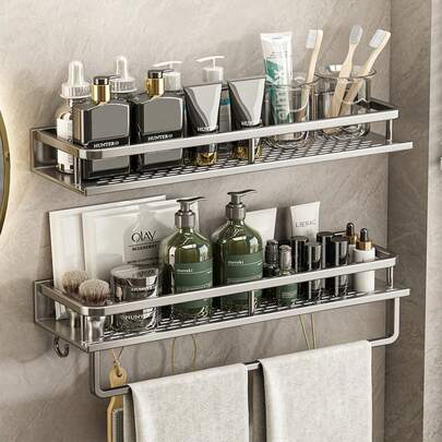 Kệ đựng đồ nhà bếp/phòng tắm/ban công bằng hợp kim nhôm, chống thấm nước và chống gỉ, giá đựng chai lọ, tiết kiệm không gian, hai phương pháp lắp đặt, không cần khoan.