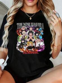 Camiseta de manga corta : The Nine Hashira. Camiseta de anime  para mujer, hombre, unisex, estilo streetwear, con estampado gráfico. Camiseta de manga corta de anime, adecuada para fiestas, deportes y otros regalos navideños. Top para hombre - Negro - Ver 8
