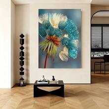 Con marco [2D Plano] Una pieza de arte plano 2D en lienzo con un impresionante close-up de semillas de flor de diente de león en un diseño moderno azul, que mide  y está enmarcado - Enmarcado - Ver 5
