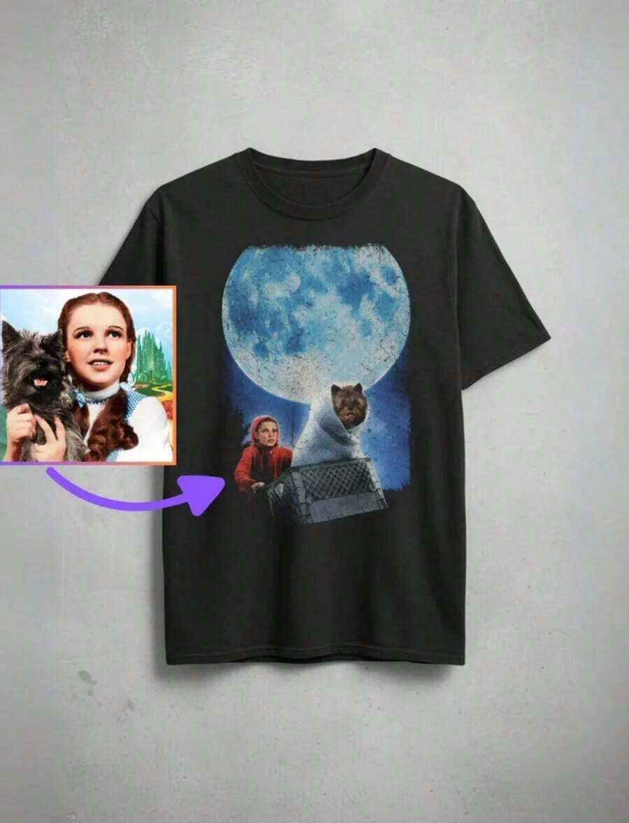 Custom E.. Movie-Shirt_ 90s Style Personalized Pet Graphic Tee Western Graphic Tees Men Clothes Camisas Para Hombre Graphic Tees Women Clothes Summer Tops Summer Clothes Graphic Tee Shirts - Black 2 - 查看 1